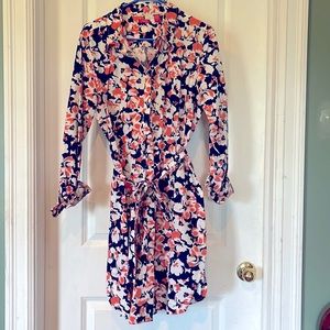 IZOD navy & coral shirt dress with belt